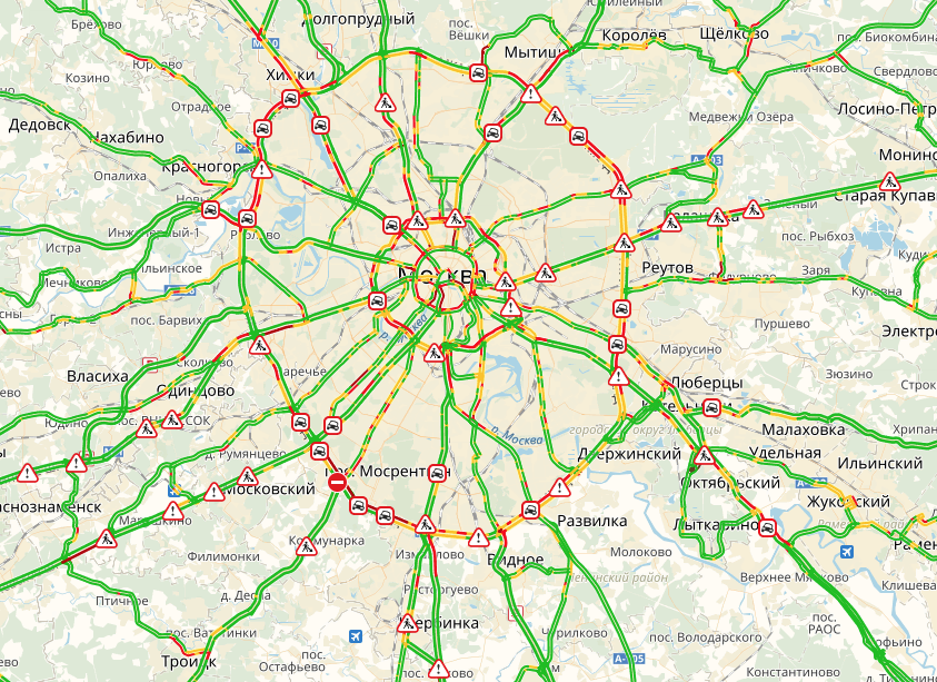 Карта загруженности дорог москвы