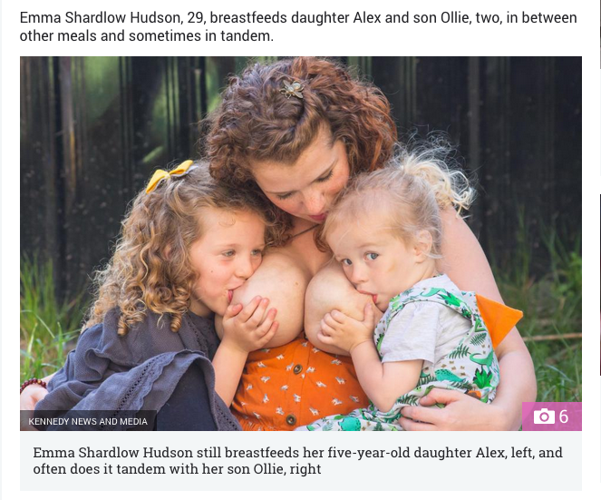 Эмма Шэрдлоу Хадсон продолжает кормить грудью свою пятилетнюю дочь и двухлетнего сына. Фото Скриншот: www.thesun.co.uk
