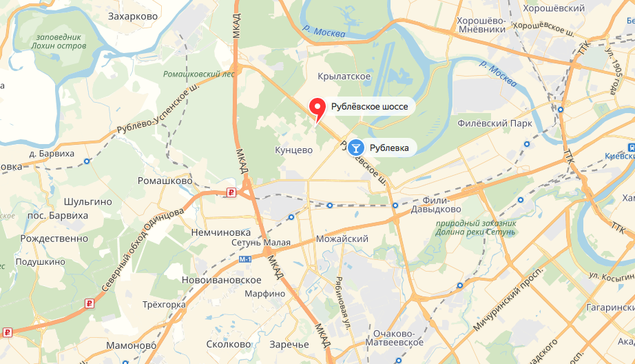 В Москве отремонтируют Рублевское шоссе. Фото Скриншот Яндекс. Карты.