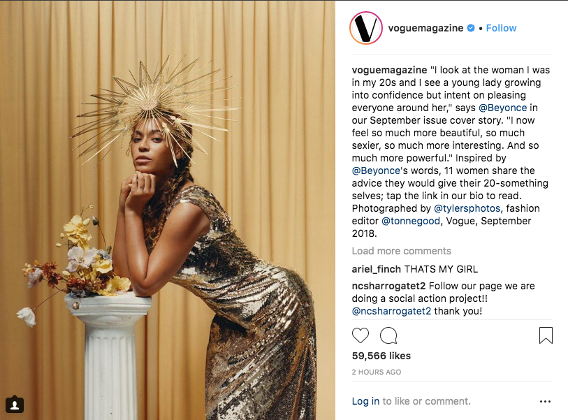 Новая обложка Vogue с Бейонсе. Фото Скриншот Instagram журнала Vogue: @voguemagazine.