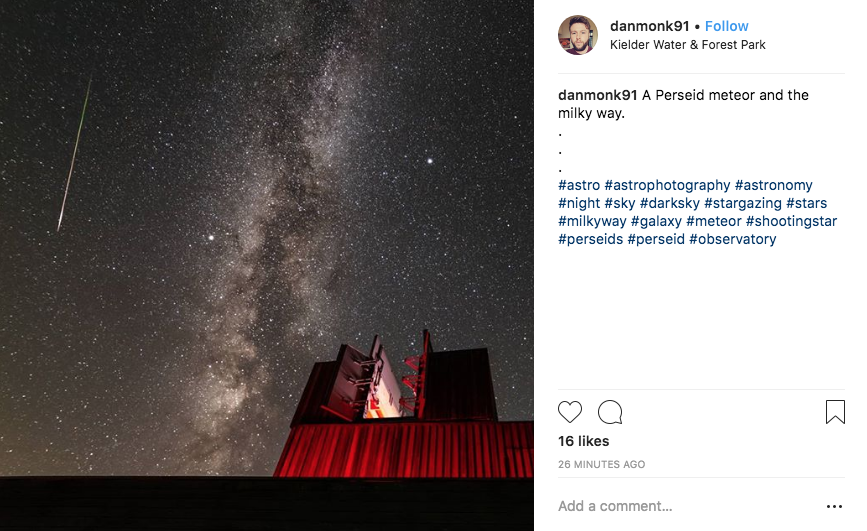 Метеорный поток Персеиды достиг пиковой активности. Фото Скриншот Instagram.