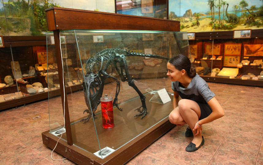 Художник предлагает зрителям самим решить, нападает ли целурозавр на колбу со скульптурой или охраняет её. Фото Василий Кузьмичёнок