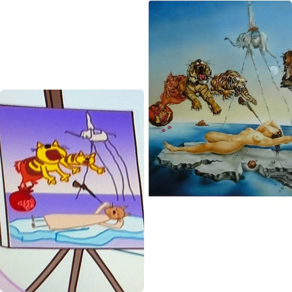 Картина из мультфильма «Три кота», Сальвадор Дали «Сон, вызванный полётом пчелы вокруг граната, за секунду до пробуждения». Фото Картина из мультфильма «Три кота», Сальвадор Дали «Сон, вызванный полётом пчелы вокруг граната, за секунду до пробуждения». Фото