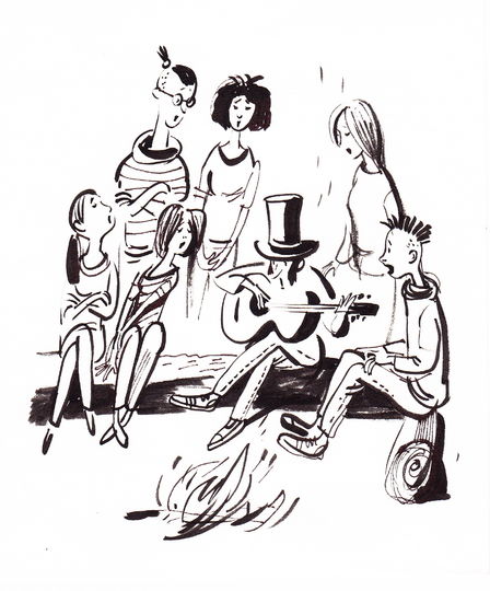 Пушкин играет на гитаре в окружении поклонниц. Фото предоставлено Евгенией Двоскиной.