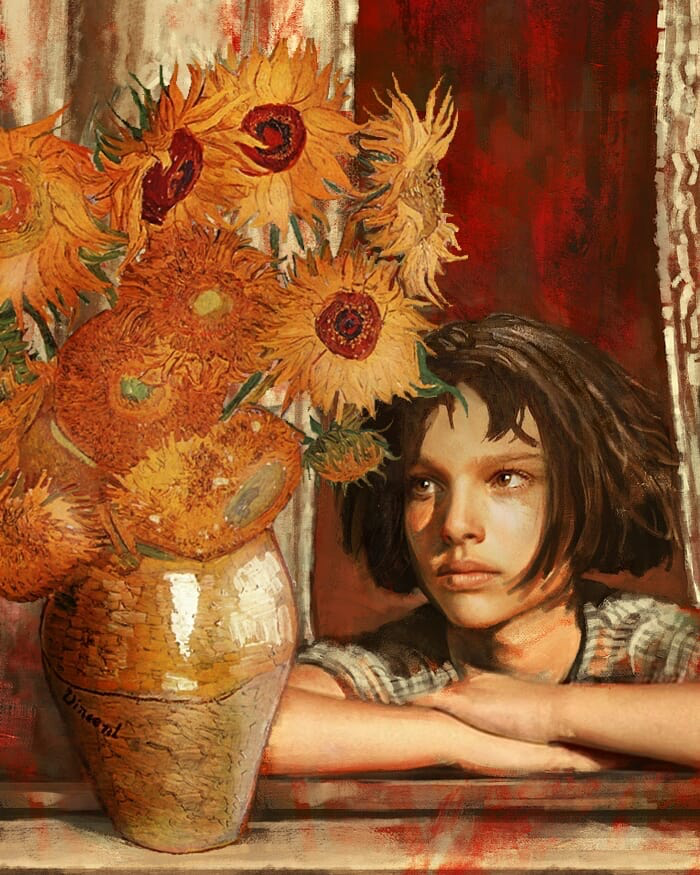 Матильда из «Леона» любуется подсолнухами Ван Гога. Фото Мохамед Гед, www.instagram.com/gedogfx