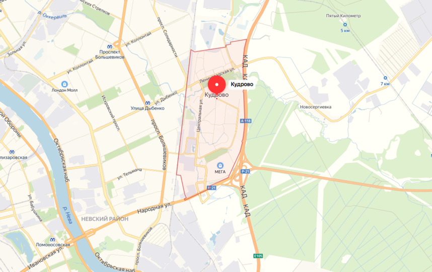 Въезд в Кудрово со стороны Петербурга расширили. Фото скриншот https://yandex.ru/maps/