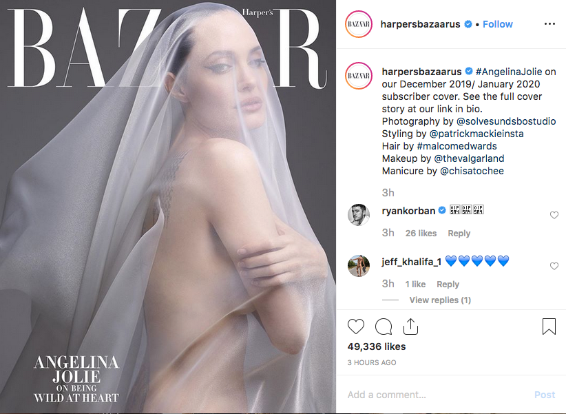 Анджелина Джоли украсила обложку декабрьского номера Harper's Bazaar. Фото скриншот @harpersbazaarus