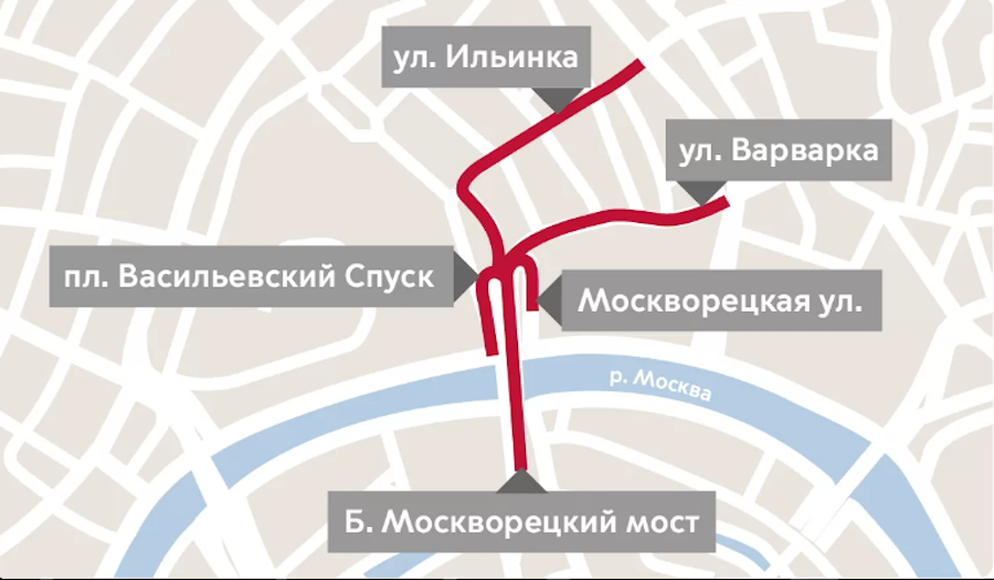 Движение в Москве ограничат 25 декабря из-за новогодней ёлки в Кремле. Фото скриншот i.transport.mos.ru
