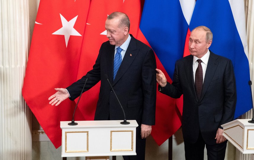 Владимир Путин и Тайип Эрдоган на пресс-подходе после переговоров. Фото AFP