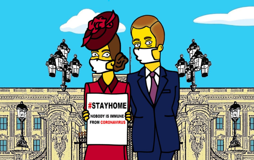 Нарисованные Кейт Миддлтон и принц Уильям призывают зрителей оставаться дома. Фото https://www.instagram.com/p/B9oiTelhsZO/ | aleXsandro Palombo