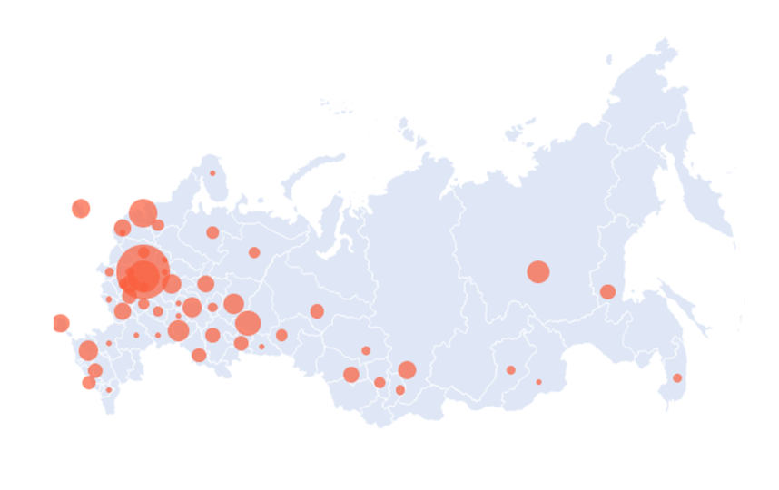 Карта распространения коронавируса в России. Фото скриншот: https://стопкоронавирус.рф//#
