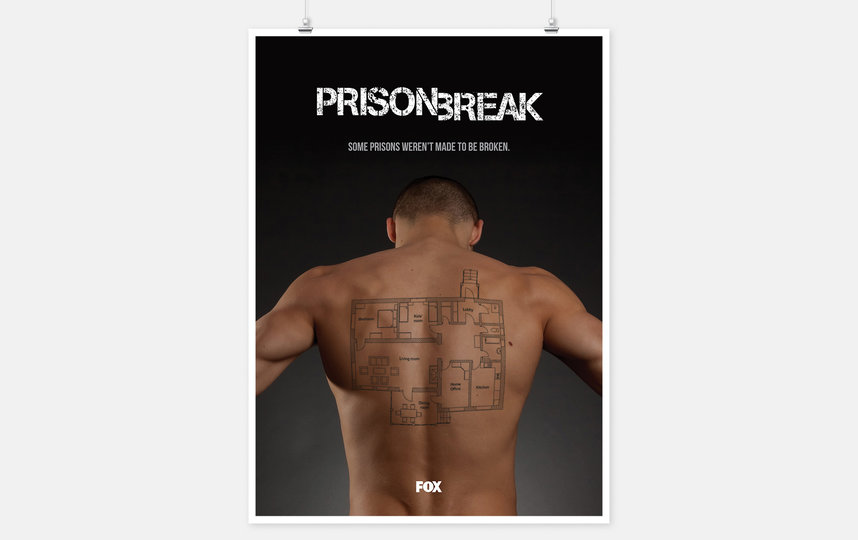 Переосмысленный постер сериала Prison break (Побег). Слоган: "Некоторые тюрьмы были созданы не для того, чтобы из них сбегали". Татуировка на спине – схема квартиры. Фото Jure Tovrljan
