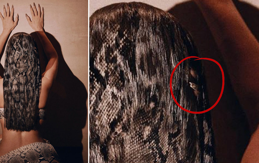 Ретушёр не обратил внимания, что в волосах звезды видна третья рука. Фото instagram.com/kimkardashian