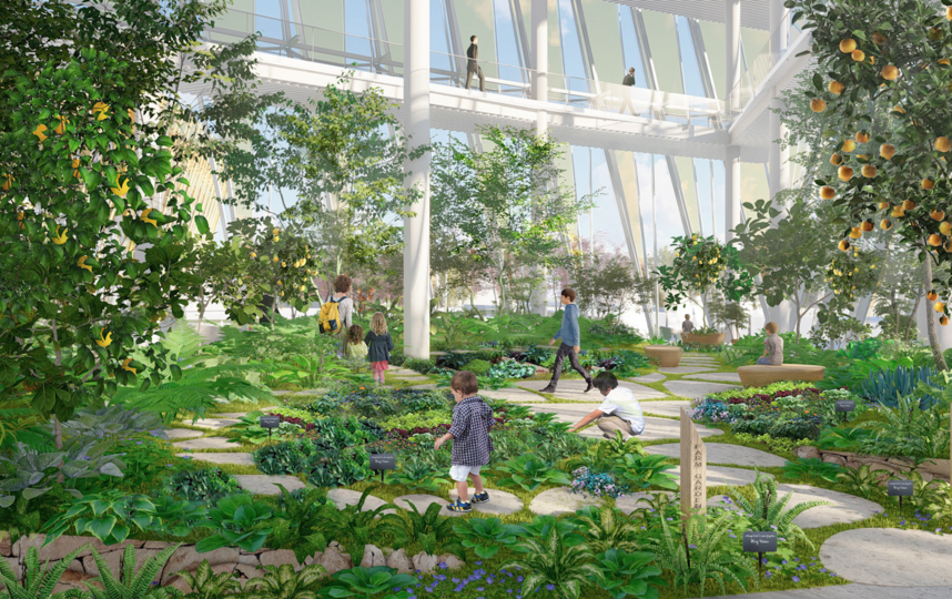 Под крышей нового объекта разобьют городской огородик, где круглый год будут выращивать овощи и цветы. Фото NIKKEN SEKKEI