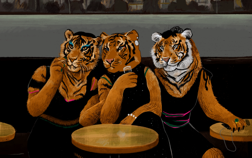 Тигры ходят в бар и на каток: петербургская художница очеловечила хищников