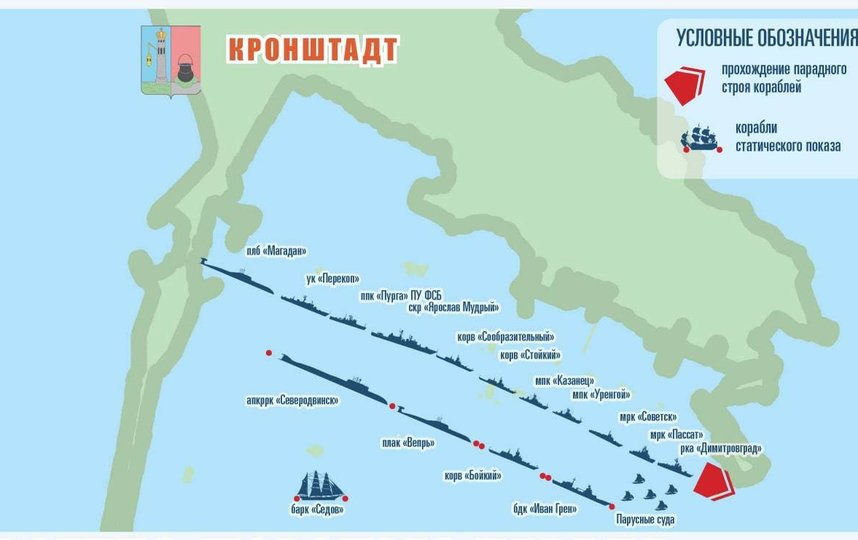 В Минобороны показали схему прохождения кораблей и пролета авиации в День ВМФ в Петербурге. Фото t.me/mod_russia