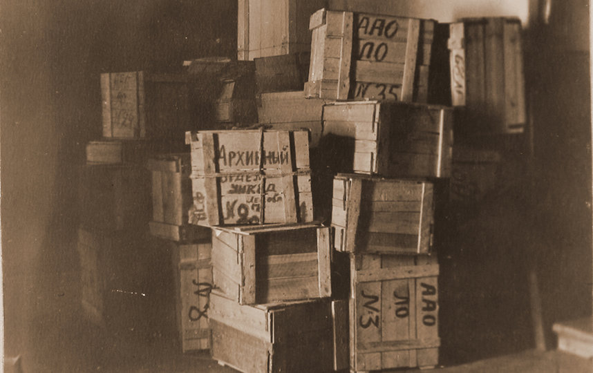 Ящики с материалами Архивного отдела, подготовленные для эвакуации. 1941 г. Фото Предоставлено пресс-службой Архивного комитета Санкт-Петербурга.