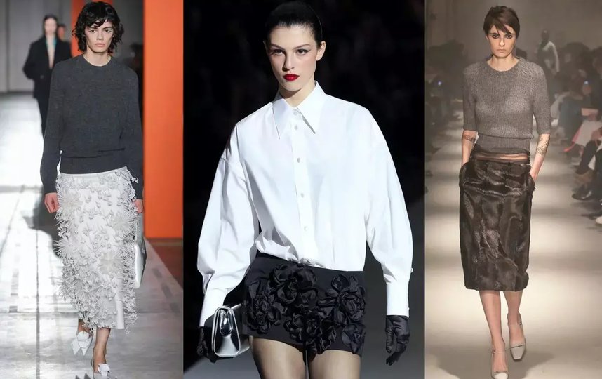 Модели на показах Prada, Dolce & Gabbana, N°21. prada.com, Getty, numeroventuno.com. 