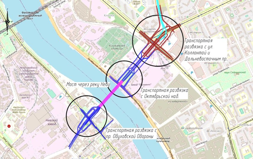 Схема расположения Большого Смоленского моста на карте. Фото пресс-служба Смольного. 