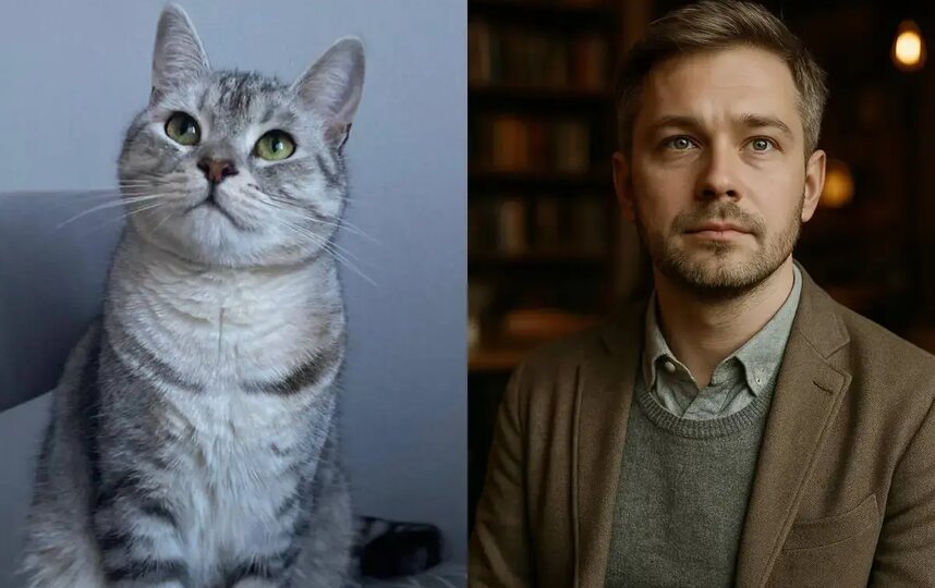Кот Гоша и его человеческое воплощение. Из личного архива / ChatGPT Кот Гоша и его человеческое воплощение. Из личного архива / ChatGPT