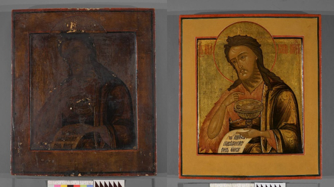 В Ленобласти реставраторы убрали грязь с иконы Святой Иоанн Предтеча